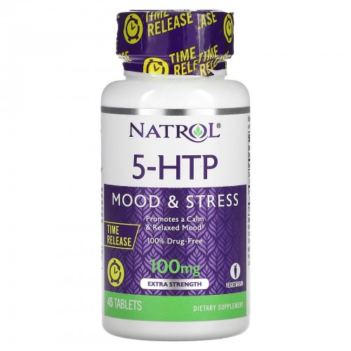 Natrol, 5-гидрокситриптофан, медленное высвобождение, с повышенной силой действия, 100 мг, 45 таблеток Natrol, 5-гидрокситриптофан, медленное высвобождение, с повышенной силой действия, 100 мг, 45 таблеток